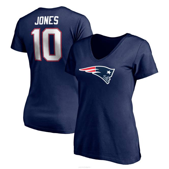 облекло Patriots Jersey тениска с v-образно деколте с марка fanatics mac jones в синьо плюс размер име и номер на играча Жени T8TH2733
