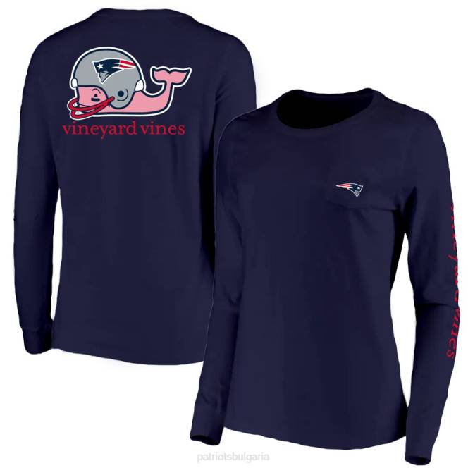 облекло Patriots Jersey vineyard vines тениска с дълъг ръкав в синя каска Жени T8TH2677