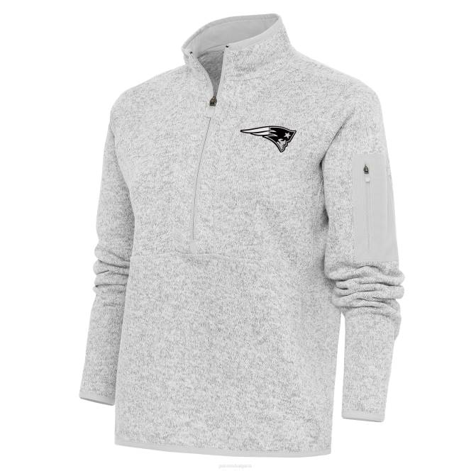 облекло Patriots Jersey антигуа хедър сиво метално лого богатство пуловер яке с половин цип Жени T8TH1030