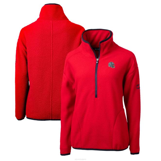облекло Patriots Jersey cutter & buck червена каска лого каскада еко шерпа руно яке с половин цип пуловер Жени T8TH851