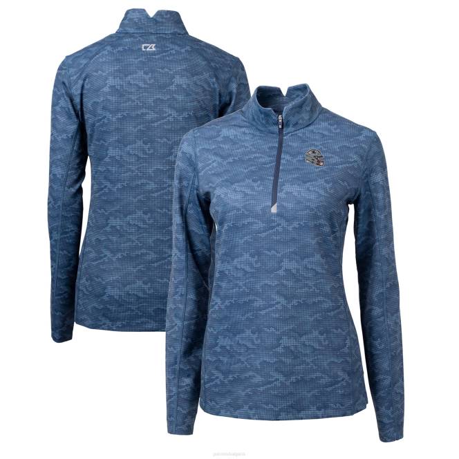 облекло Patriots Jersey cutter & buck тъмносиня каска лого траверс камуфлажен печат еластичен пуловер с четвърт цип Жени T8TH882