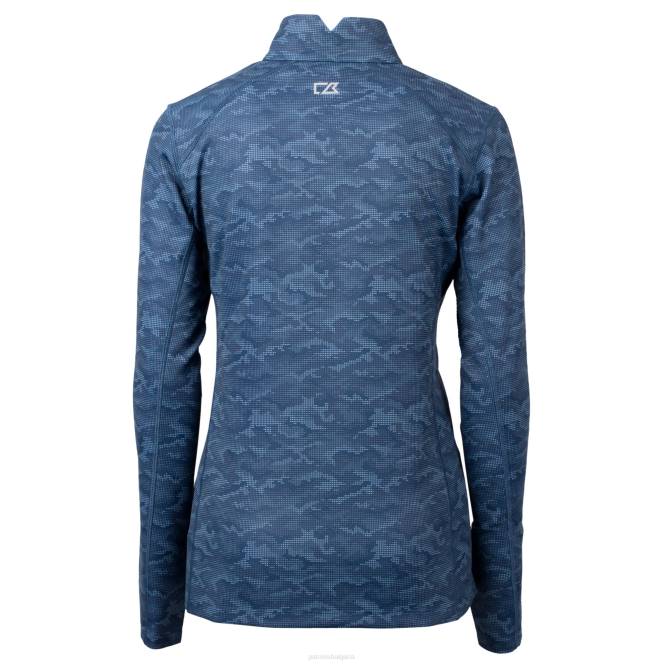 облекло Patriots Jersey cutter & buck тъмносиня каска лого траверс камуфлажен печат еластичен пуловер с четвърт цип Жени T8TH882