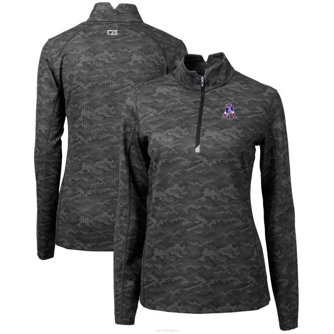 облекло Patriots Jersey cutter & buck black throwback лого traverse камуфлажен пуловер с четвърт цип Жени T8TH1060