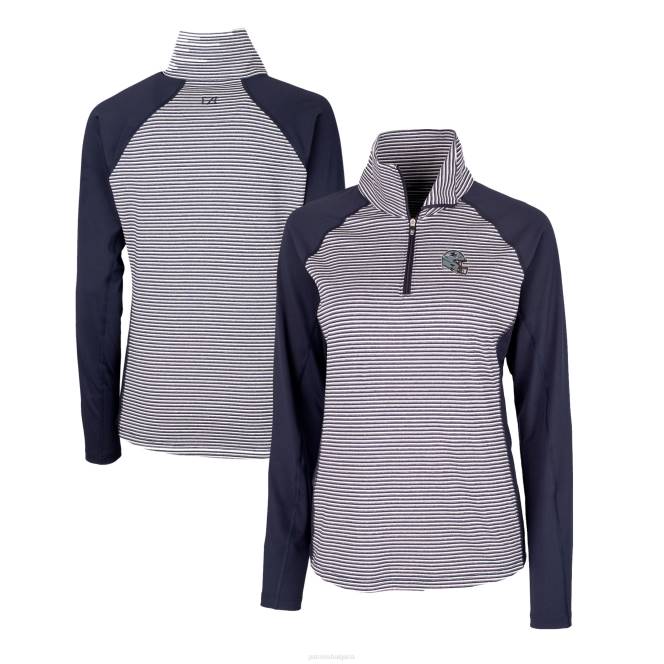 облекло Patriots Jersey cutter & buck тъмносиньо лого на каска drytec forge тонално райе разтегливо горнище с половин цип Жени T8TH844