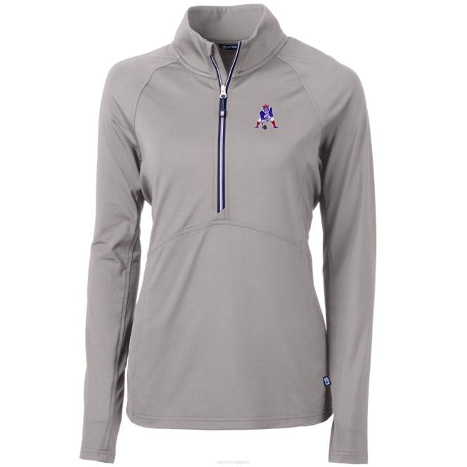 облекло Patriots Jersey cutter & buck grey throwback logo адаптиран еко плетен еластичен рециклиран пуловер с половин цип Жени T8TH1072
