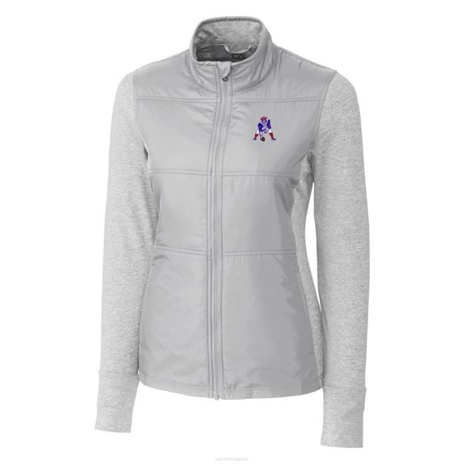 облекло Patriots Jersey cutter & buck grey throwback logo стелт хибридно ватирано яке с цял цип Жени T8TH921