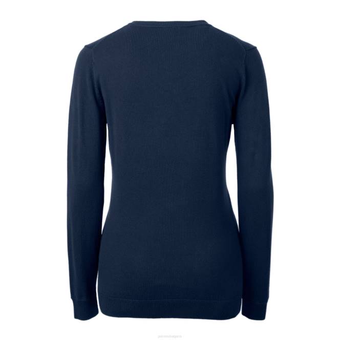 облекло Patriots Jersey cutter & buck тъмносин шлем пуловер с лого на lakemont tri-blend v-образно деколте Жени T8TH905