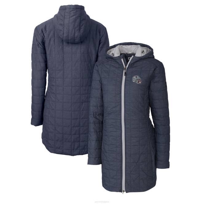 облекло Patriots Jersey cutter & buck хедър синьо лого на каска rainier primaloft еко изолирано дълго палто с качулка Жени T8TH870