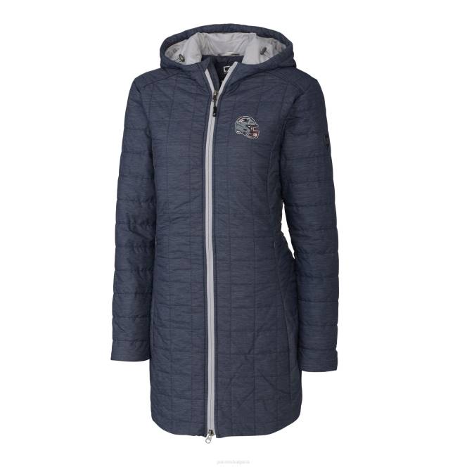 облекло Patriots Jersey cutter & buck хедър синьо лого на каска rainier primaloft еко изолирано дълго палто с качулка Жени T8TH870