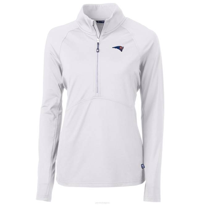 облекло Patriots Jersey cutter & buck white адаптиран еко плетен еластичен рециклиран пуловер с половин цип Жени T8TH1097
