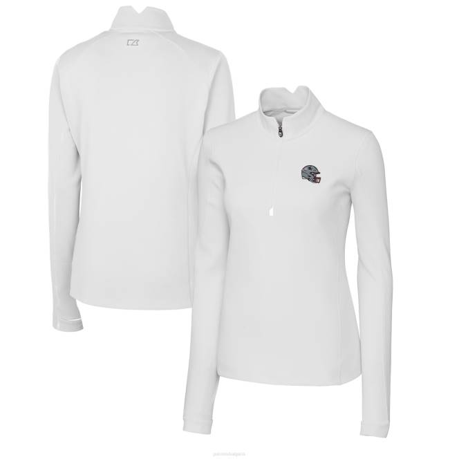 облекло Patriots Jersey cutter & buck white helmet лого drytec traverse еластичен пуловер с четвърт цип Жени T8TH860