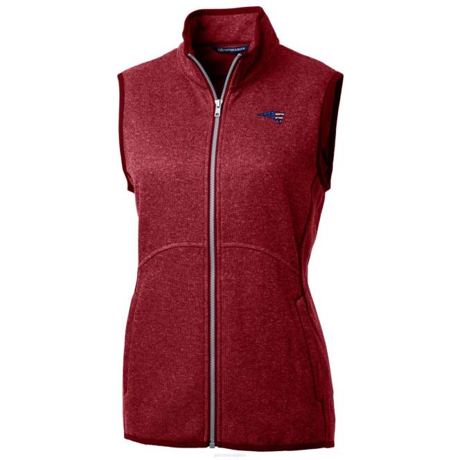 облекло Patriots Jersey cutter & buck heathered червен грот основен пуловер плетен полар жилетка с пълен цип Жени T8TH995