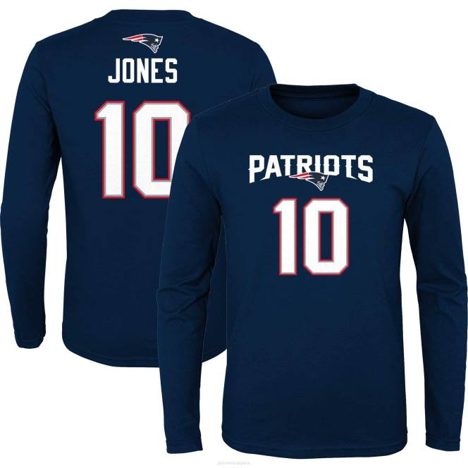 облекло Patriots Jersey тениска с дълъг ръкав на mac jones в синьо mainliner player име и номер деца T8TH3127
