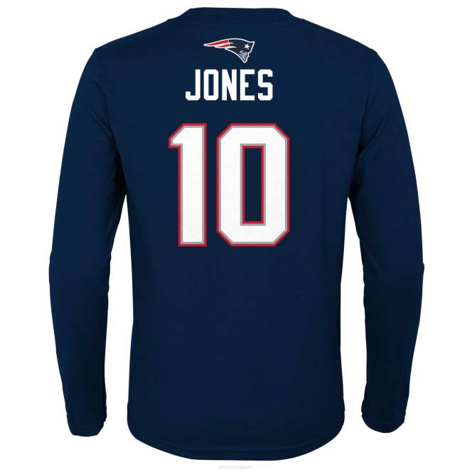 облекло Patriots Jersey тениска с дълъг ръкав на mac jones в синьо mainliner player име и номер деца T8TH3127