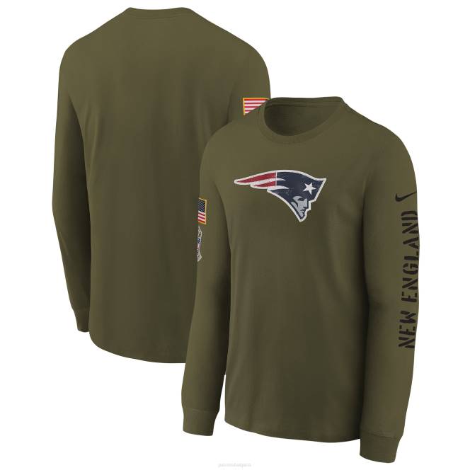 облекло Patriots Jersey Тениска с дълъг ръкав с лого на nike olive 2022, поздрав към сервизния екип деца T8TH3108