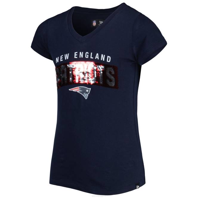 облекло Patriots Jersey тениска с v-образно деколте за момичета, нова ера, тъмносиня надпис с обратни пайети деца T8TH3117