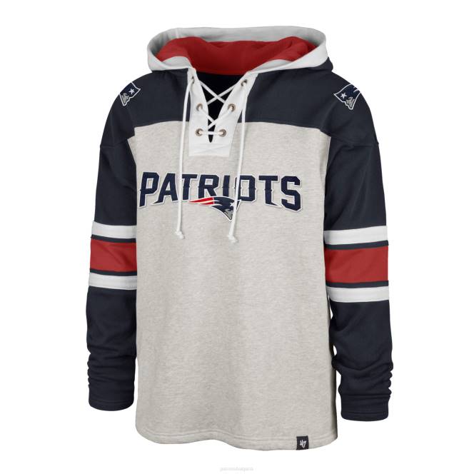 облекло Patriots Jersey 47 пуловер с качулка с връзки в цвят хедър сив мъже T8TH496