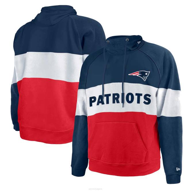 облекло Patriots Jersey нова ера тъмносиньо/червено голямо и високо текущо екипно поларено реглан пуловер с качулка мъже T8TH757