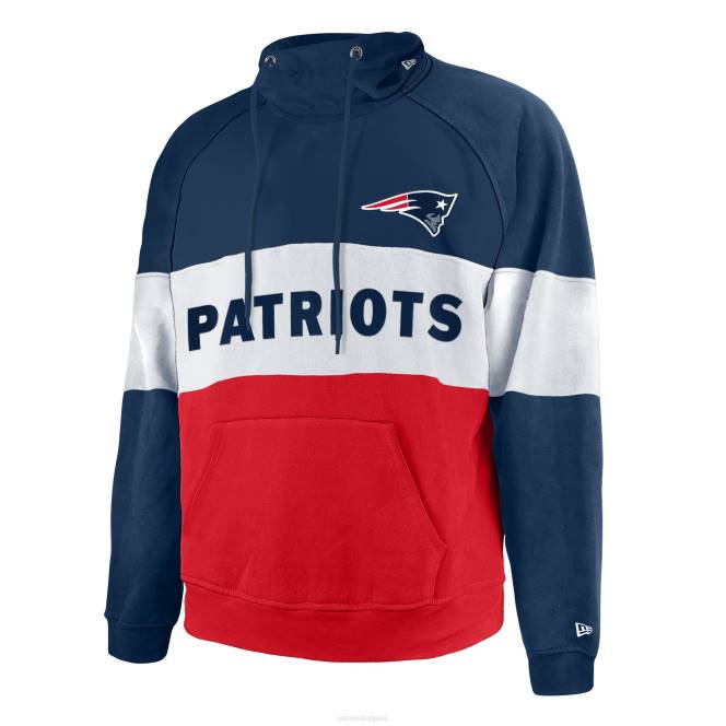 облекло Patriots Jersey нова ера тъмносиньо/червено голямо и високо текущо екипно поларено реглан пуловер с качулка мъже T8TH757