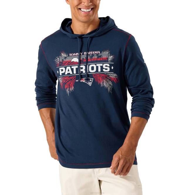 облекло Patriots Jersey Tommy Bahama тъмносинен артистичен пуловер с палми с качулка мъже T8TH806