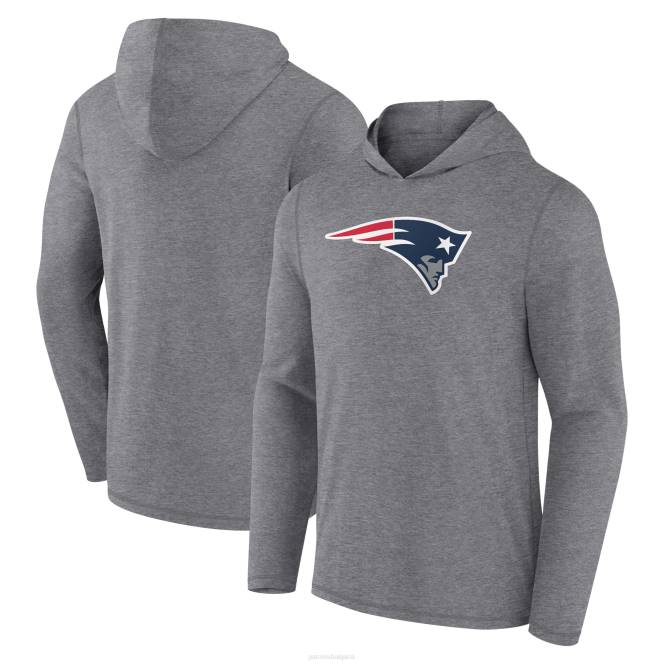 облекло Patriots Jersey Тениска с качулка с дълъг ръкав с основно лого на fanatics Heather Grey мъже T8TH514
