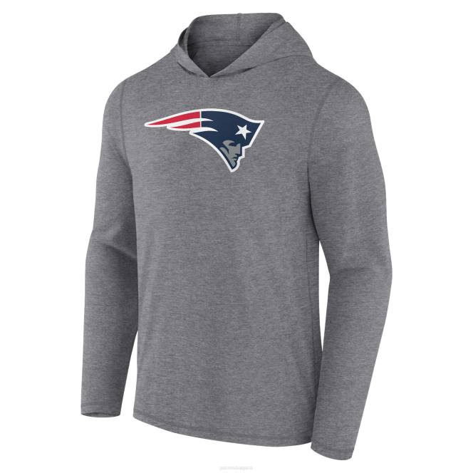 облекло Patriots Jersey Тениска с качулка с дълъг ръкав с основно лого на fanatics Heather Grey мъже T8TH514