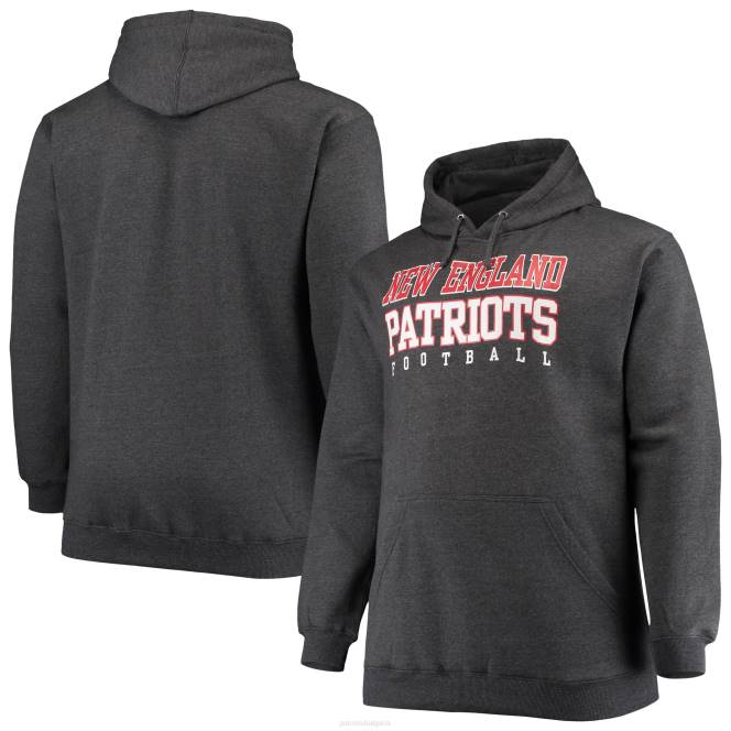 облекло Patriots Jersey голям и висок тренировъчен пуловер с качулка с марката fanatics heathered charcoal мъже T8TH799