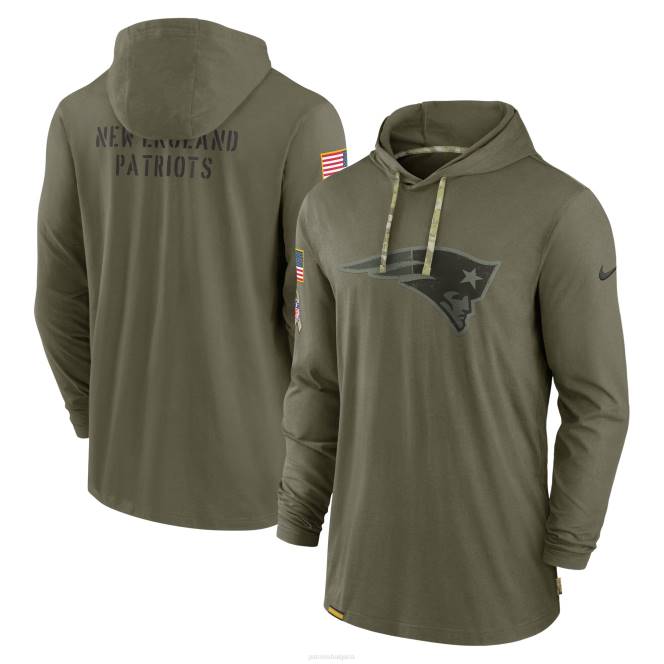 облекло Patriots Jersey nike olive 2022 salute to service тонална лека тениска с дълъг ръкав и качулка мъже T8TH478