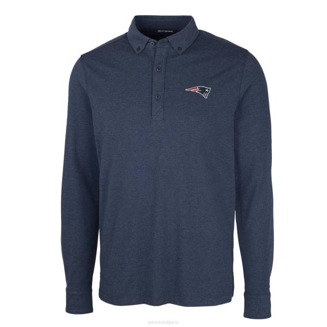 облекло Patriots Jersey cutter & buck heather синьо поло с дълъг ръкав с предимство мъже T8TH1458