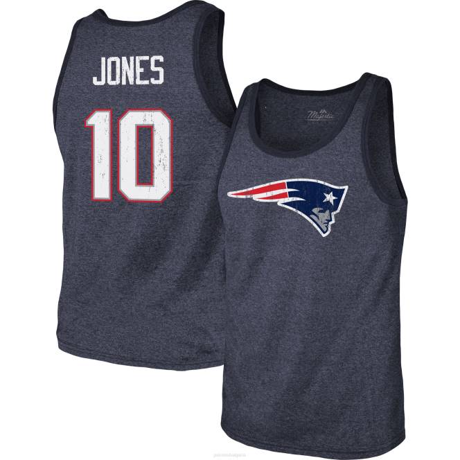 облекло Patriots Jersey величествени нишки mac jones heathered тъмносиньо име и номер потник от три смеси мъже T8TH2011
