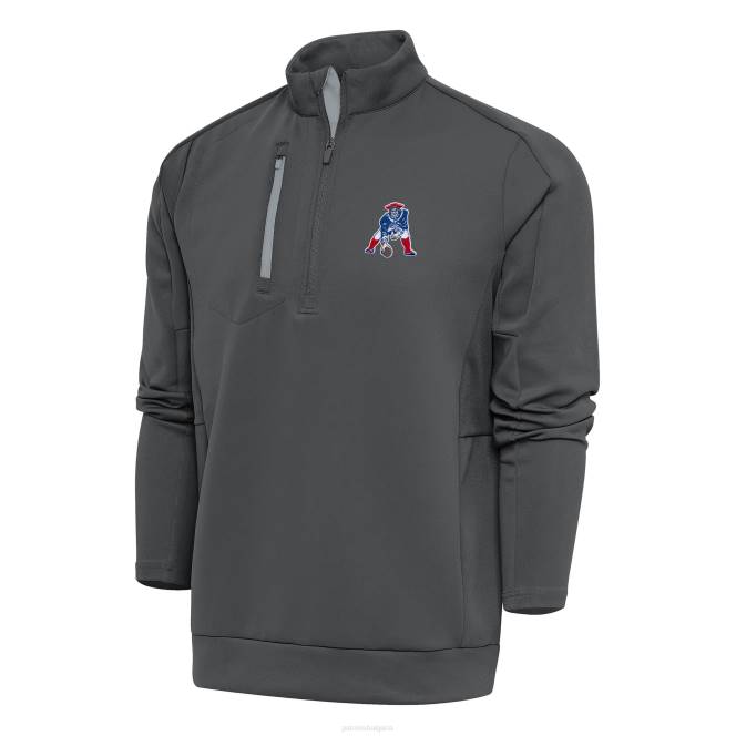 облекло Patriots Jersey antigua charcoal team лого на връщане поколение голям и висок пуловер с четвърт цип мъже T8TH2135