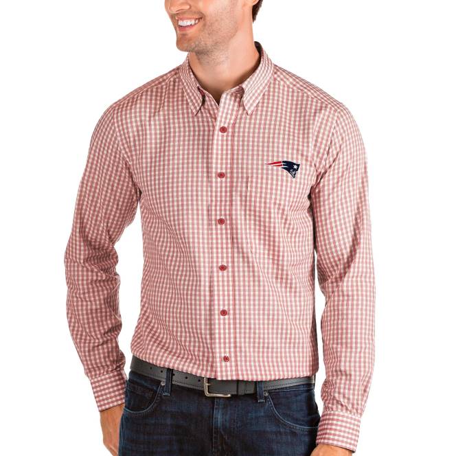 облекло Patriots Jersey антигуа червена/бяла структура тъкана риза с копчета с дълъг ръкав мъже T8TH1683