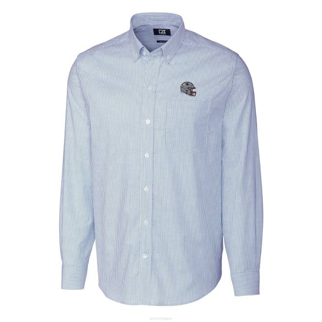 облекло Patriots Jersey cutter & buck светло синя каска, еластична оксфордска ивица, риза с копчета и дълги ръкави мъже T8TH1634