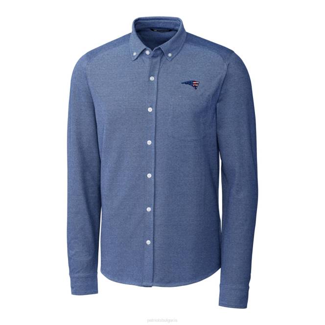 облекло Patriots Jersey cutter & buck blue advantage tri-blend пике риза с дълъг ръкав и копчета мъже T8TH1668