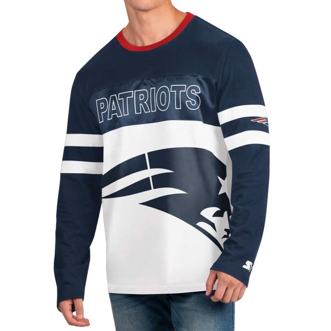облекло Patriots Jersey тъмносиня/бяла тениска с дълъг ръкав за полувреме мъже T8TH2001