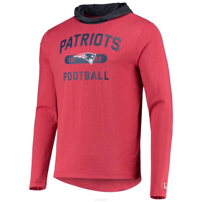 облекло Patriots Jersey тениска с дълъг ръкав с качулка с активен блок от новата ера в червено/темносиньо мъже T8TH2018