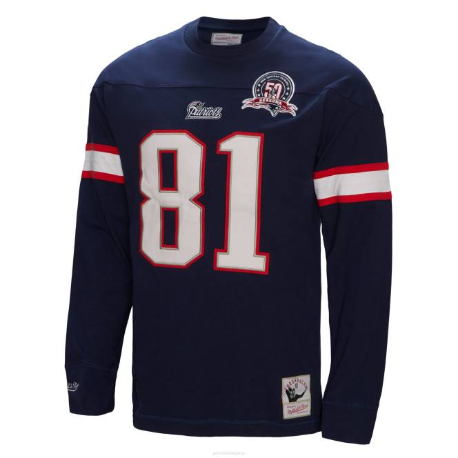 облекло Patriots Jersey mitchell & ness randy moss синьо пенсиониран играч име и номер горнище с дълъг ръкав мъже T8TH1854