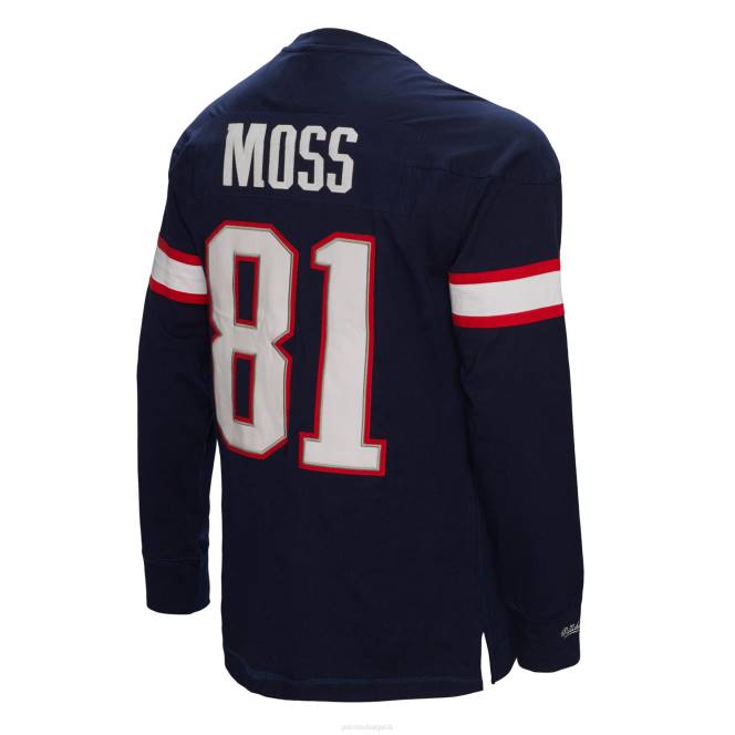 облекло Patriots Jersey mitchell & ness randy moss синьо пенсиониран играч име и номер горнище с дълъг ръкав мъже T8TH1854
