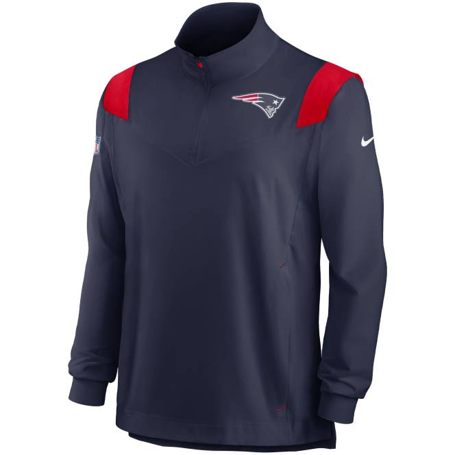 облекло Patriots Jersey nike navy sideline coach chevron lockup четвърт цип горнище с дълъг ръкав мъже T8TH1842