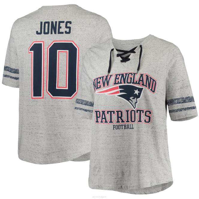 облекло Patriots Jersey Тениска с v-образно деколте и широк размер на Mac Jones Heathered Grey мъже T8TH2784