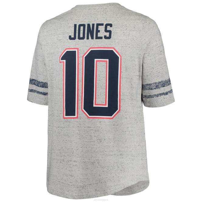облекло Patriots Jersey Тениска с v-образно деколте и широк размер на Mac Jones Heathered Grey мъже T8TH2784