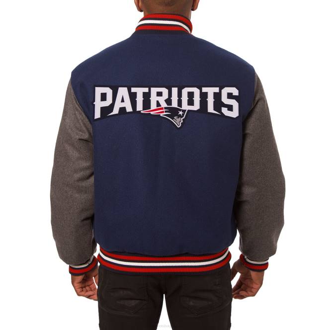облекло Patriots Jersey jh дизайн морско/сиво голямо и високо вълнено яке с щракване мъже T8TH2151